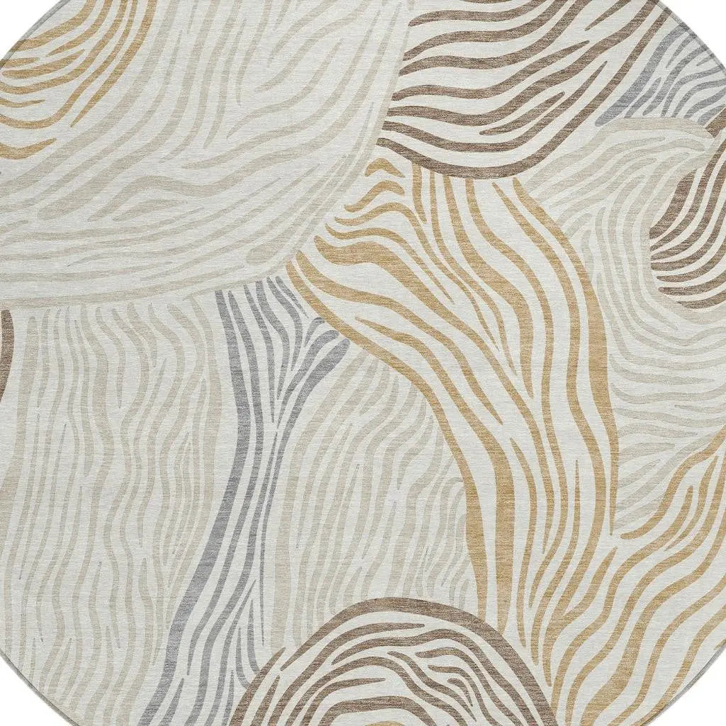 8' Ivory And Beige Round Ikat Washable Indoor Outdoor Area Rug Homeroots Outdoor