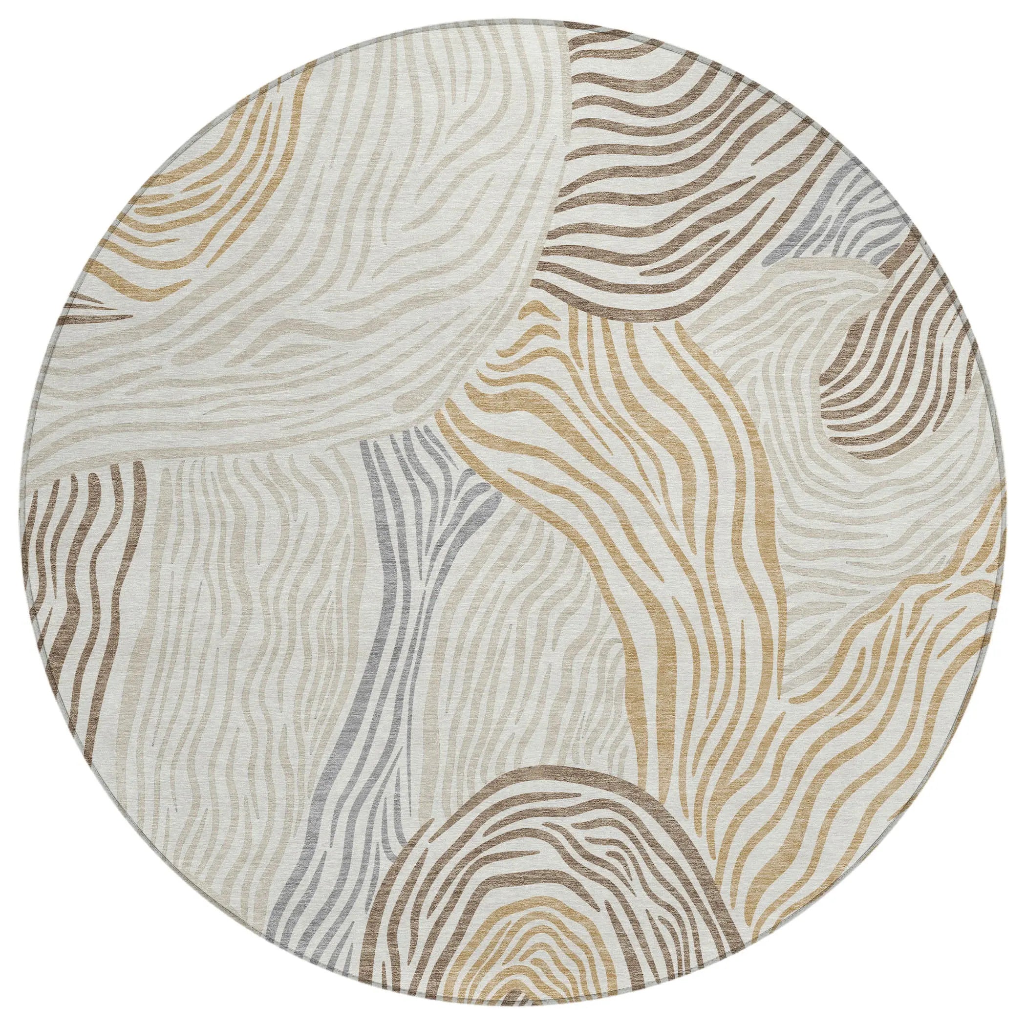 8' Ivory And Beige Round Ikat Washable Indoor Outdoor Area Rug Homeroots Outdoor