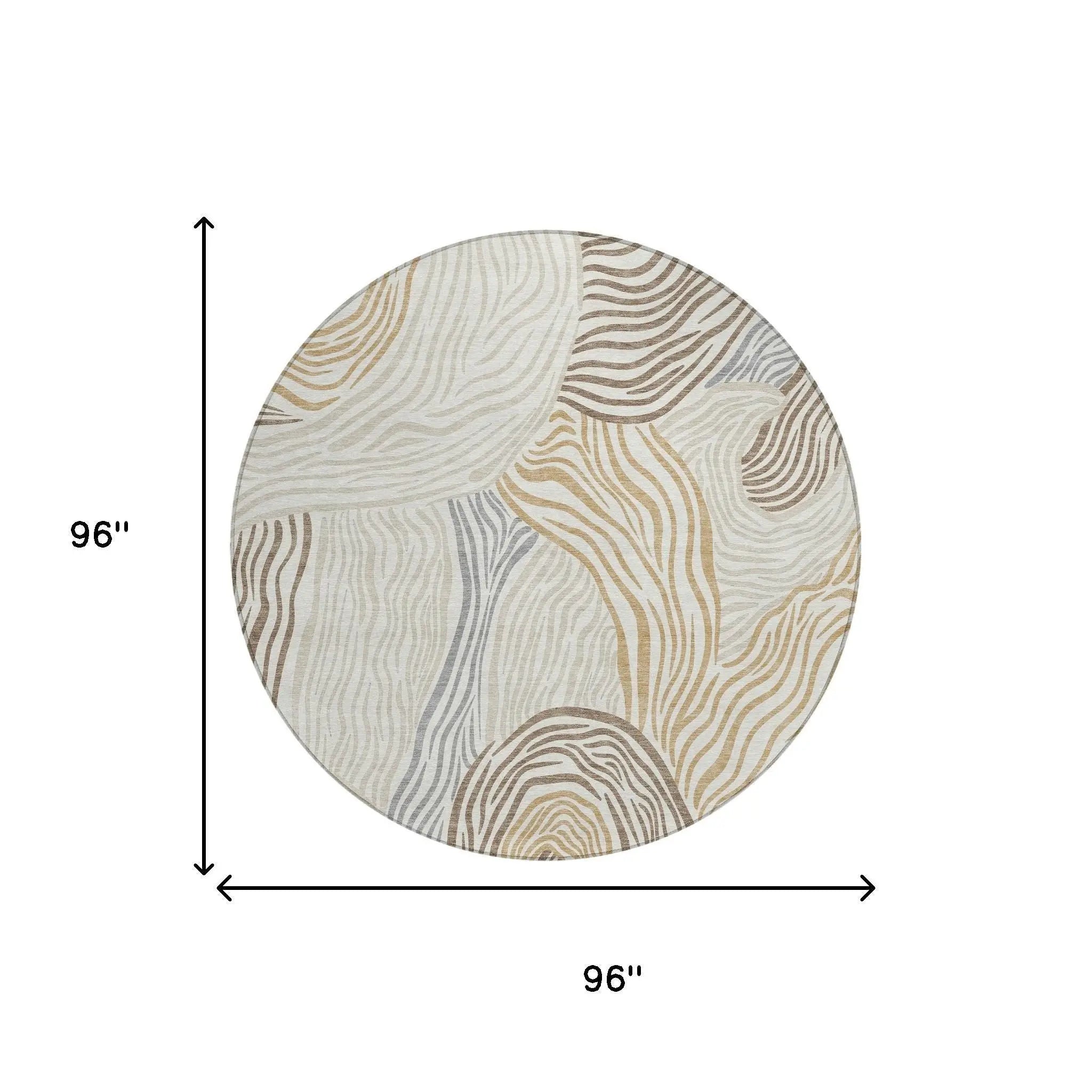 8' Ivory And Beige Round Ikat Washable Indoor Outdoor Area Rug Homeroots Outdoor