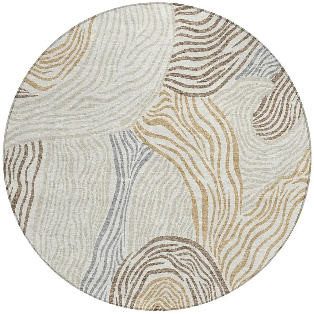 8' Ivory And Beige Round Ikat Washable Indoor Outdoor Area Rug Homeroots Outdoor