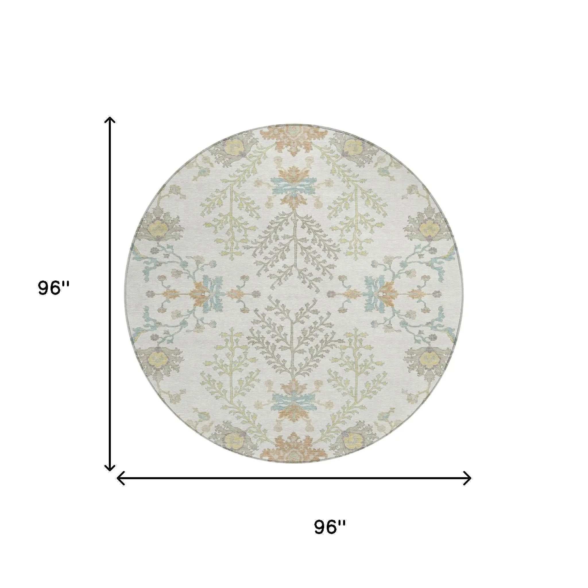 8' Ivory And Beige Round Oriental Washable Indoor Outdoor Area Rug Homeroots Outdoor
