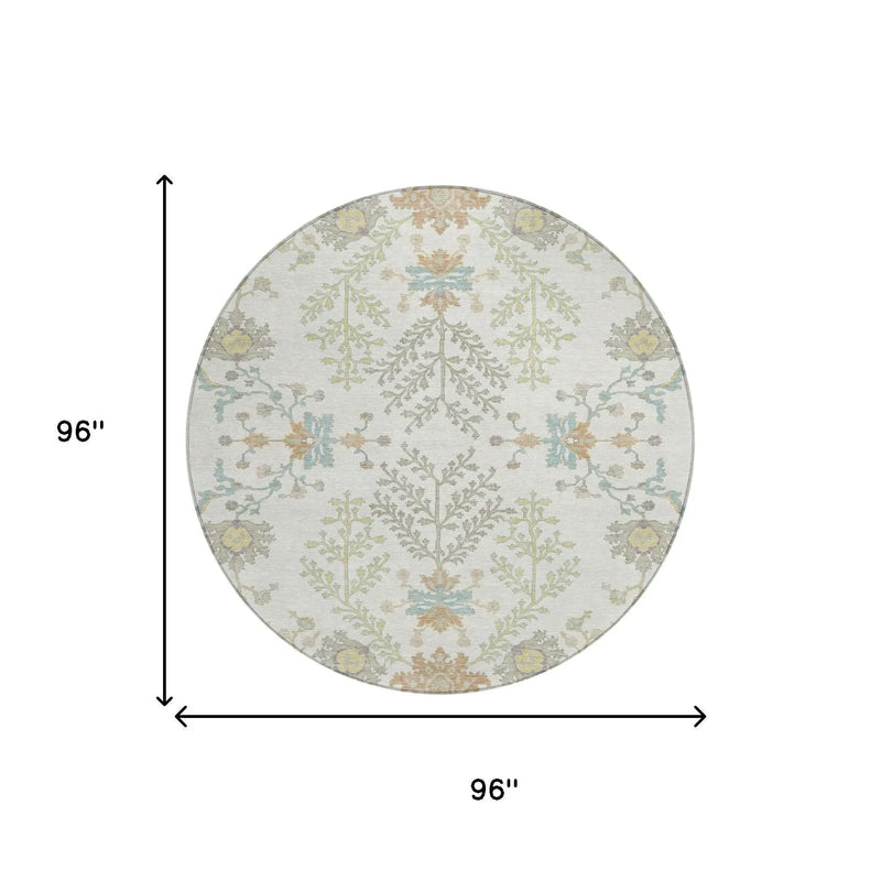 8' Ivory And Beige Round Oriental Washable Indoor Outdoor Area Rug Homeroots Outdoor