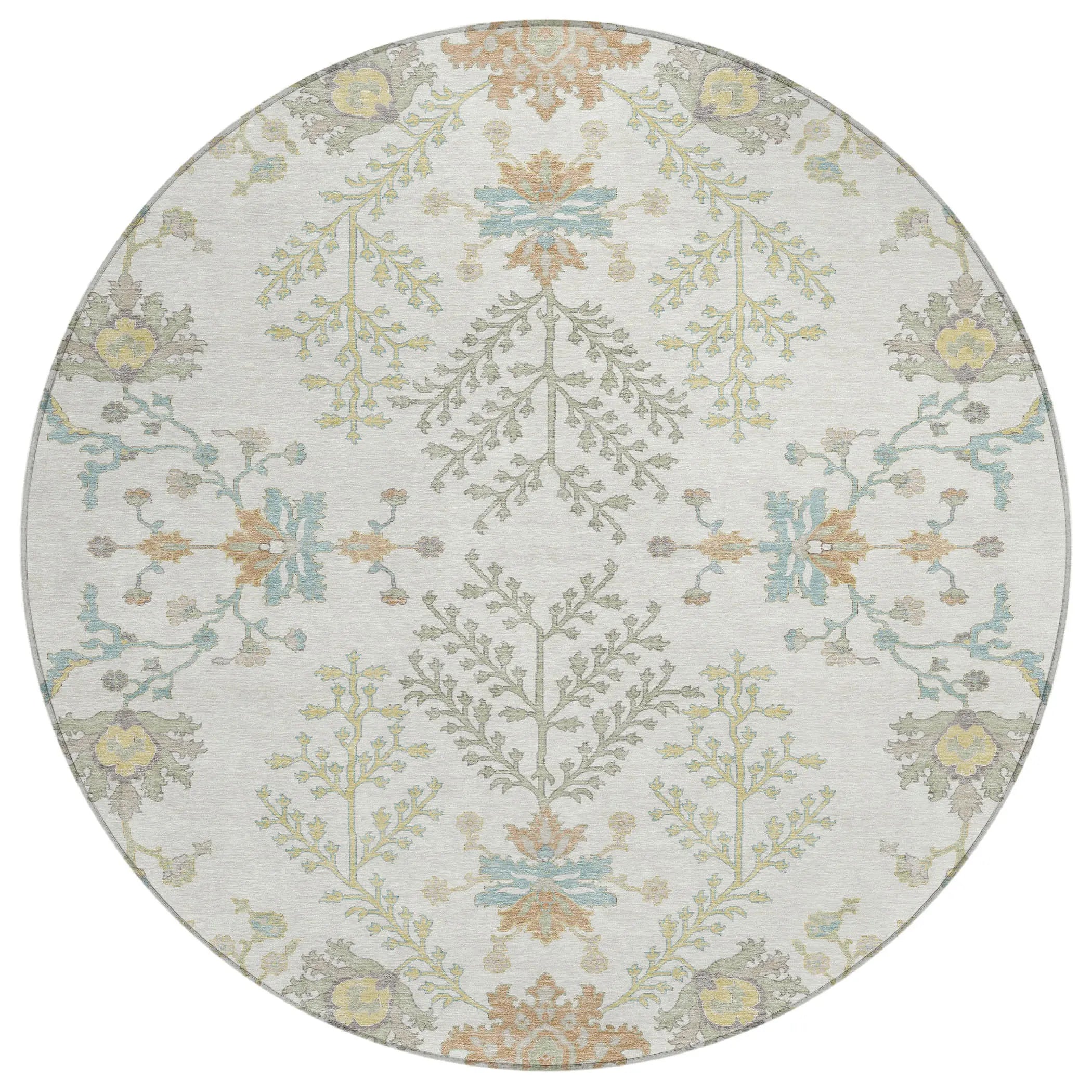 8' Ivory And Beige Round Oriental Washable Indoor Outdoor Area Rug Homeroots Outdoor