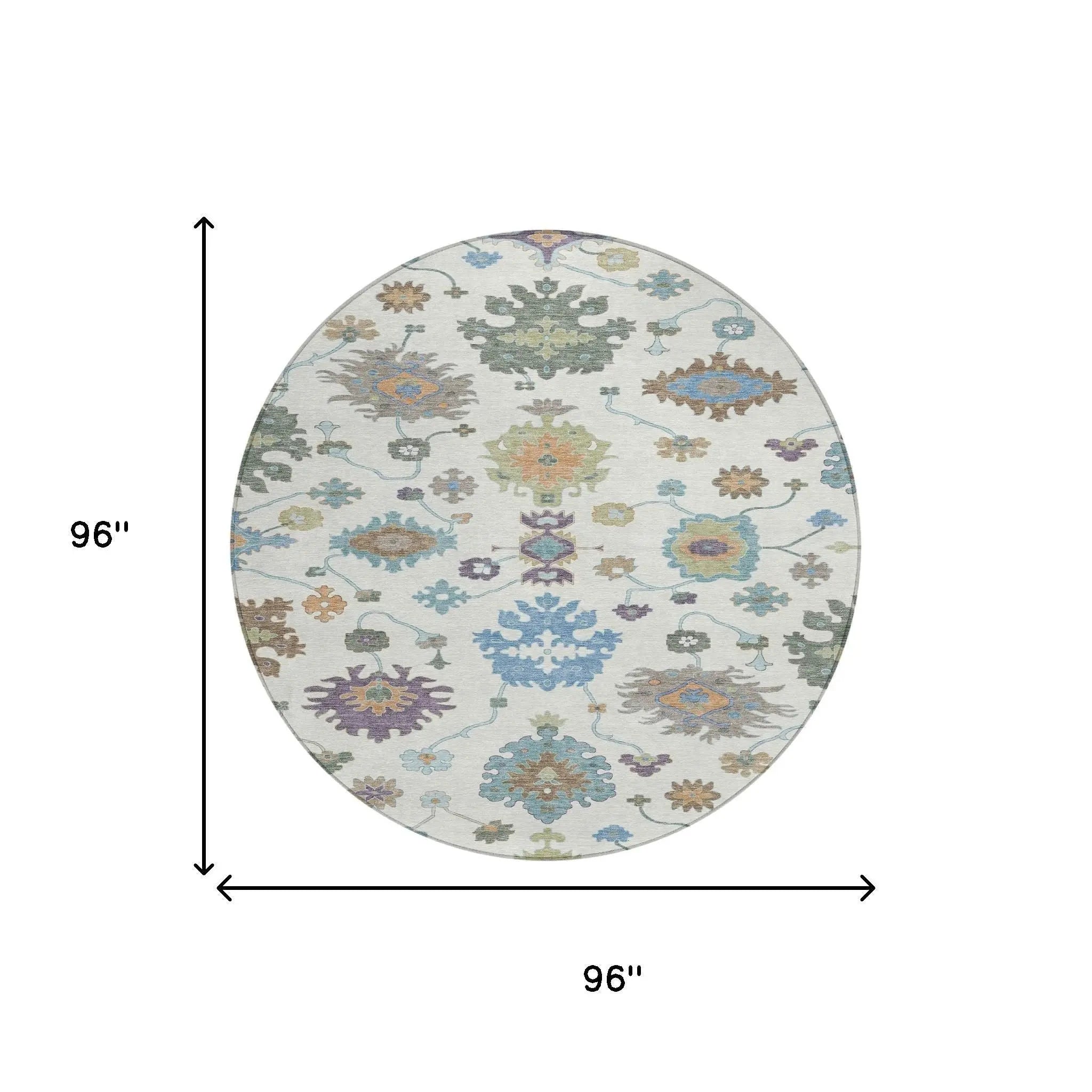 8' Ivory And Beige Round Oriental Washable Indoor Outdoor Area Rug Homeroots Outdoor