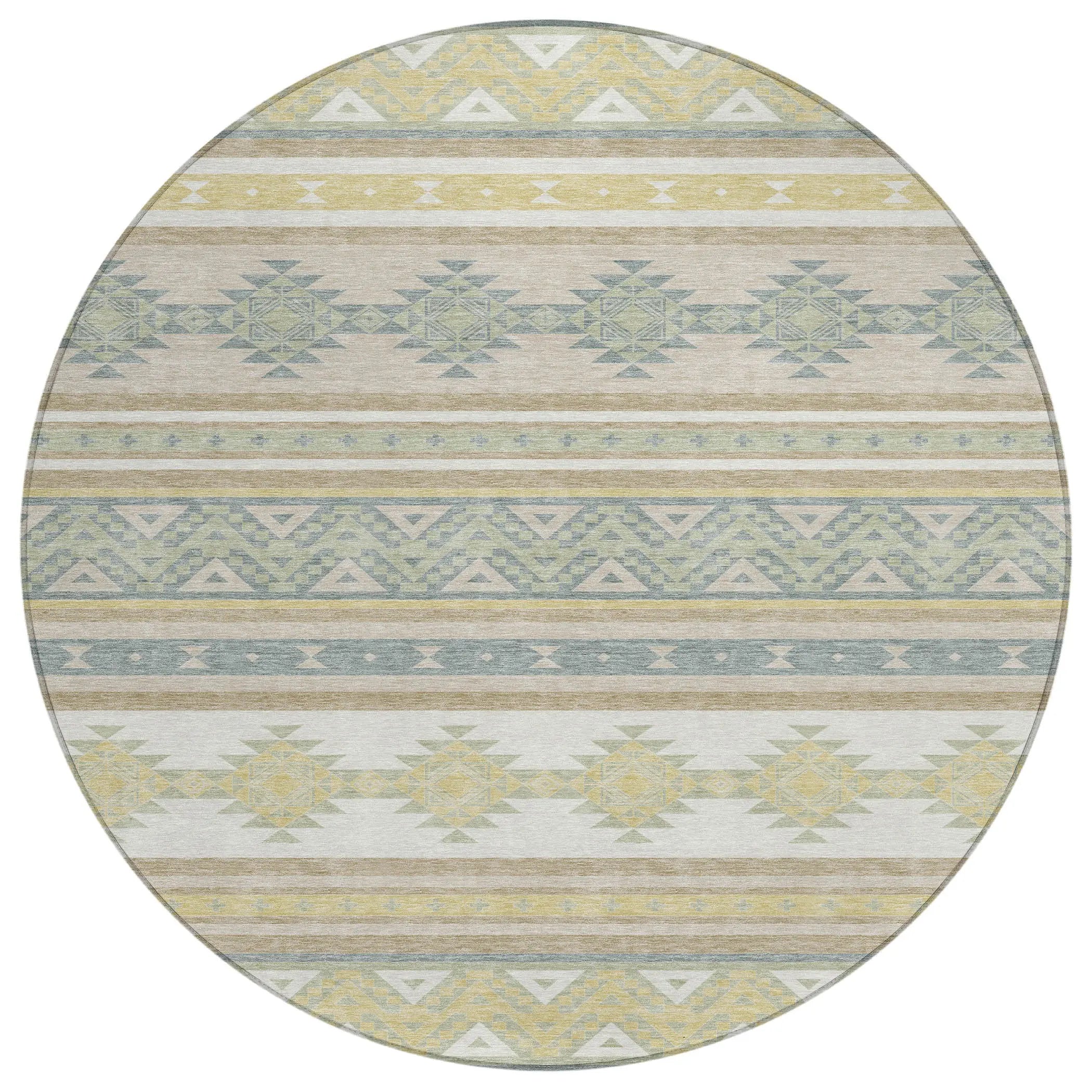 8' Ivory And Beige Round Southwestern Washable Indoor Outdoor Area Rug Homeroots Outdoor