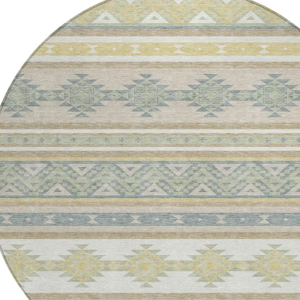 8' Ivory And Beige Round Southwestern Washable Indoor Outdoor Area Rug Homeroots Outdoor