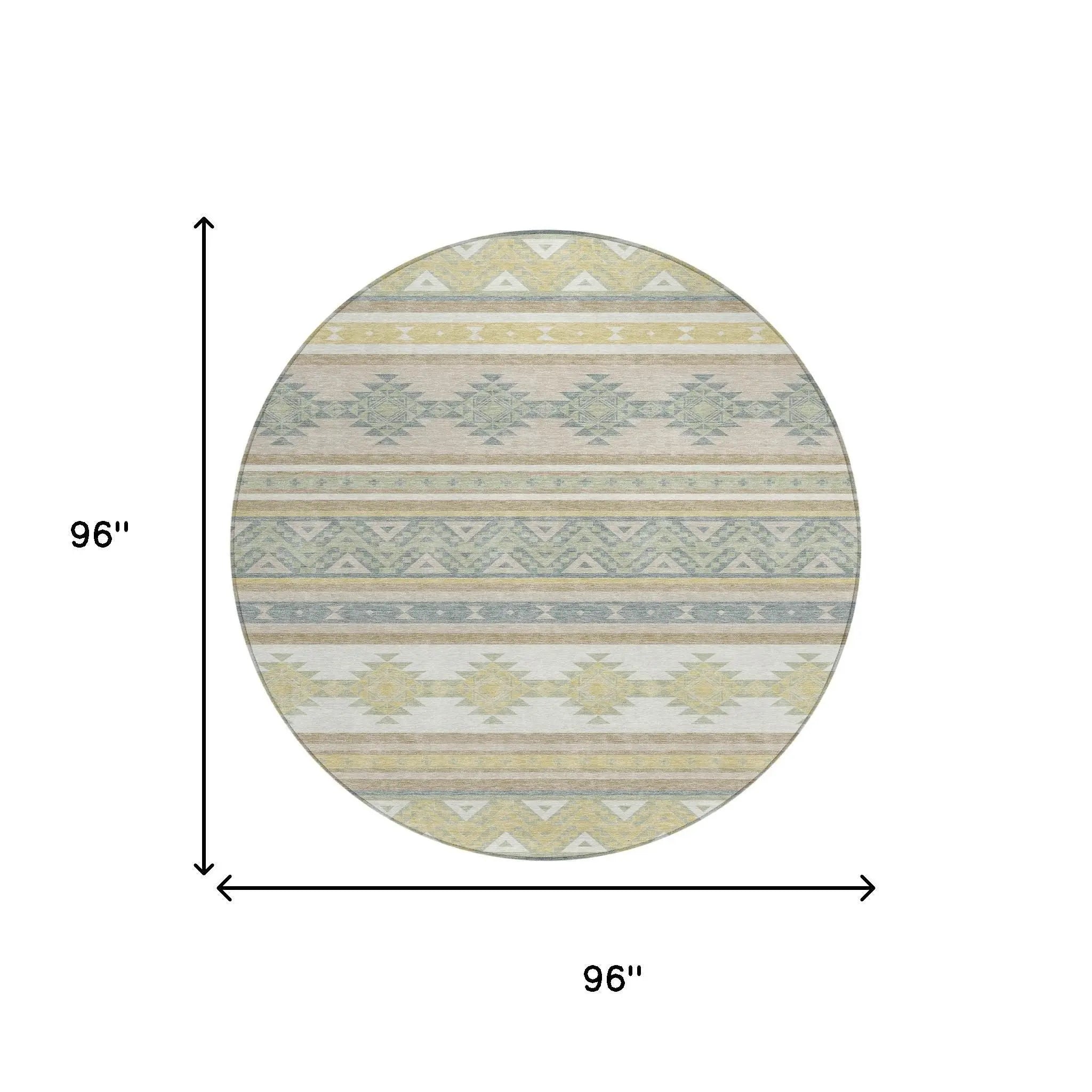 8' Ivory And Beige Round Southwestern Washable Indoor Outdoor Area Rug Homeroots Outdoor