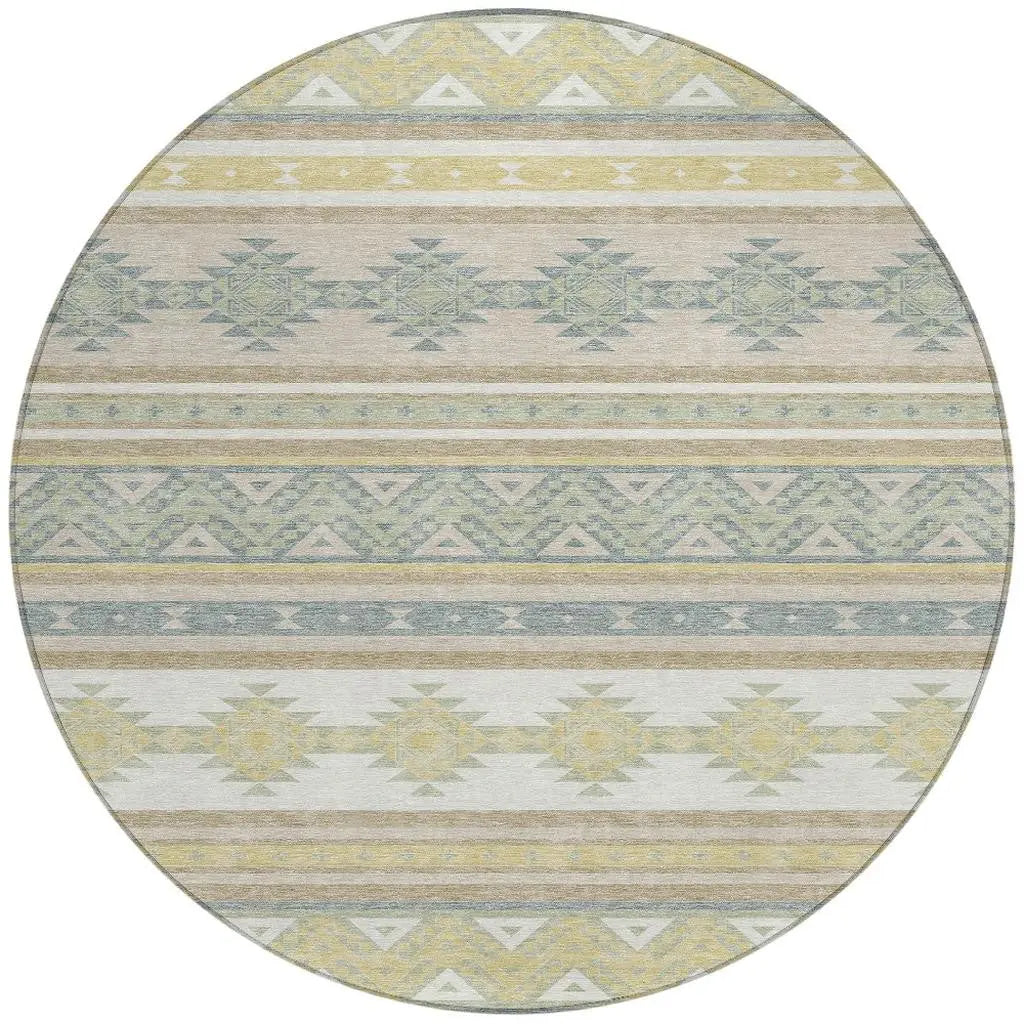 8' Ivory And Beige Round Southwestern Washable Indoor Outdoor Area Rug Homeroots Outdoor
