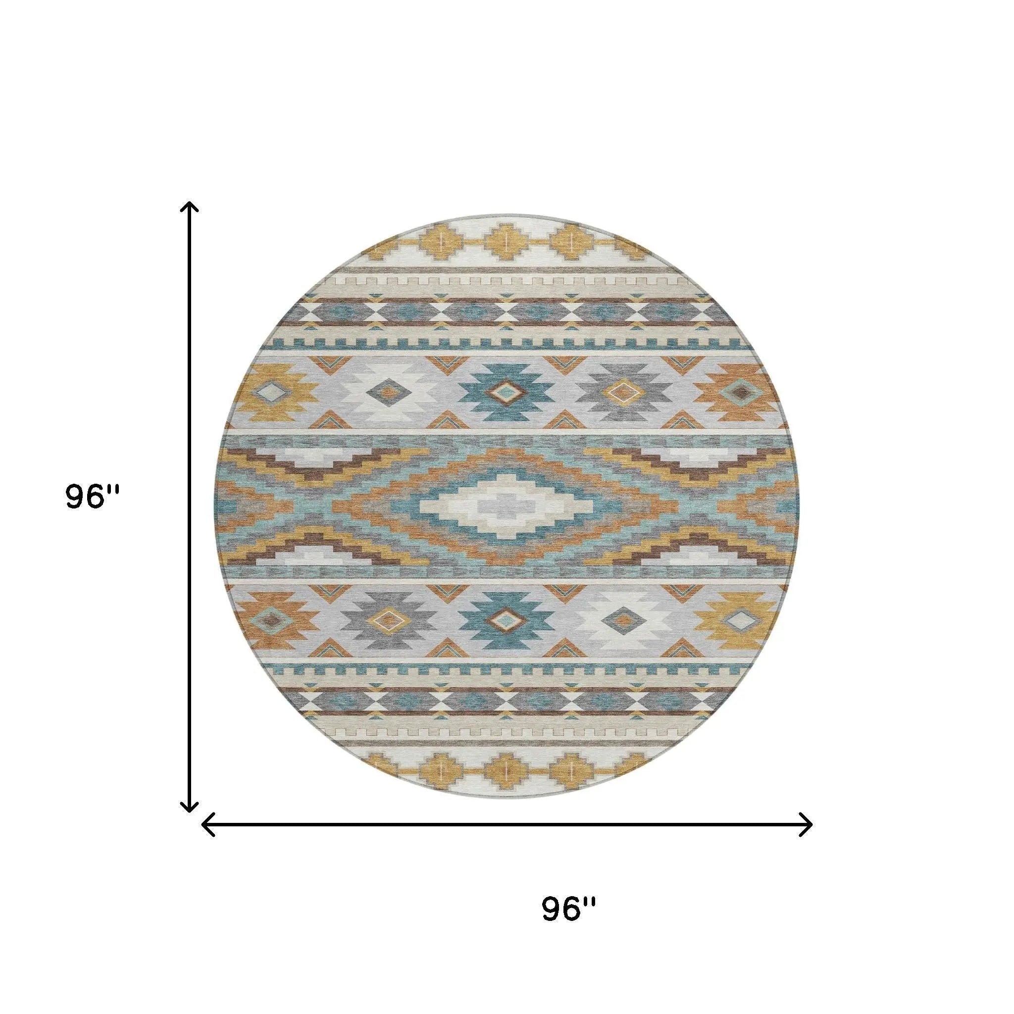 8' Ivory And Beige Round Southwestern Washable Indoor Outdoor Area Rug Homeroots Outdoor