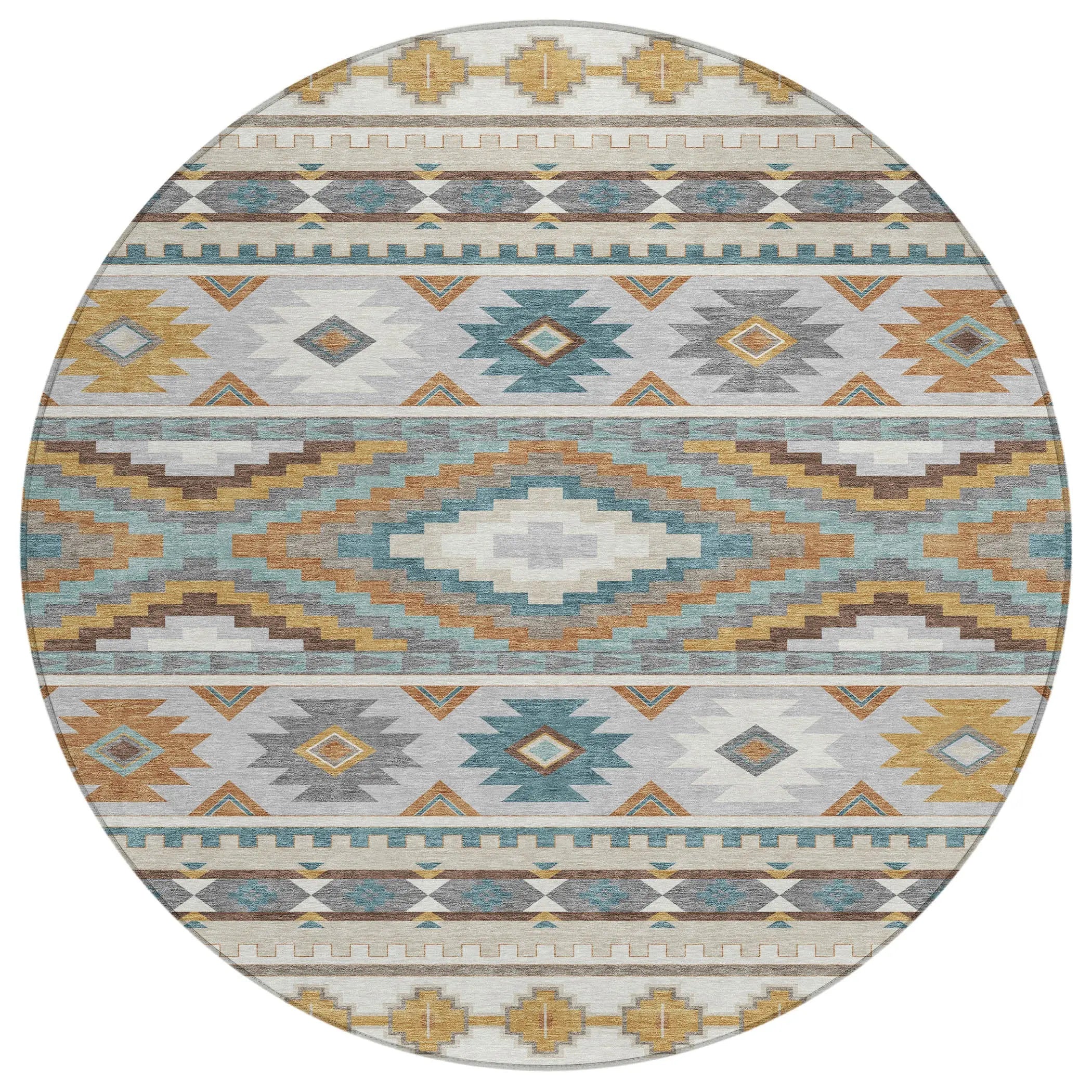 8' Ivory And Beige Round Southwestern Washable Indoor Outdoor Area Rug Homeroots Outdoor