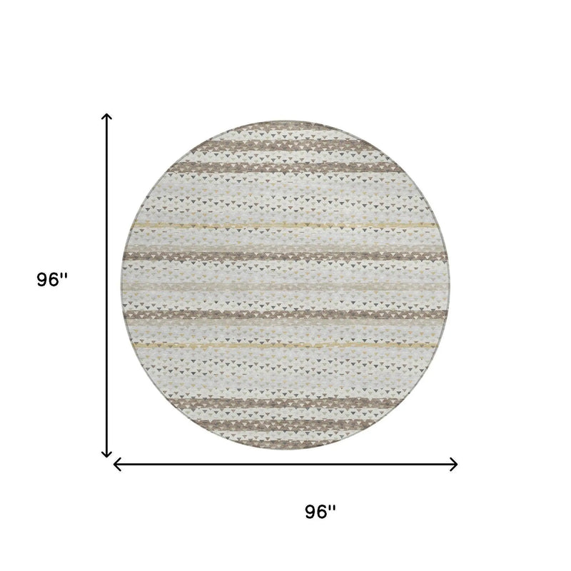8' Ivory And Beige Round Striped Washable Indoor Outdoor Area Rug Homeroots Outdoor
