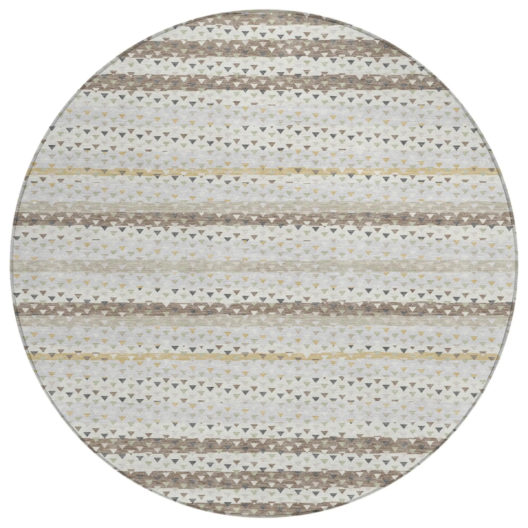 8' Ivory And Beige Round Striped Washable Indoor Outdoor Area Rug Homeroots Outdoor