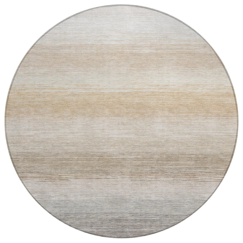 8' Ivory And Beige Round Striped Washable Indoor Outdoor Area Rug Homeroots Outdoor