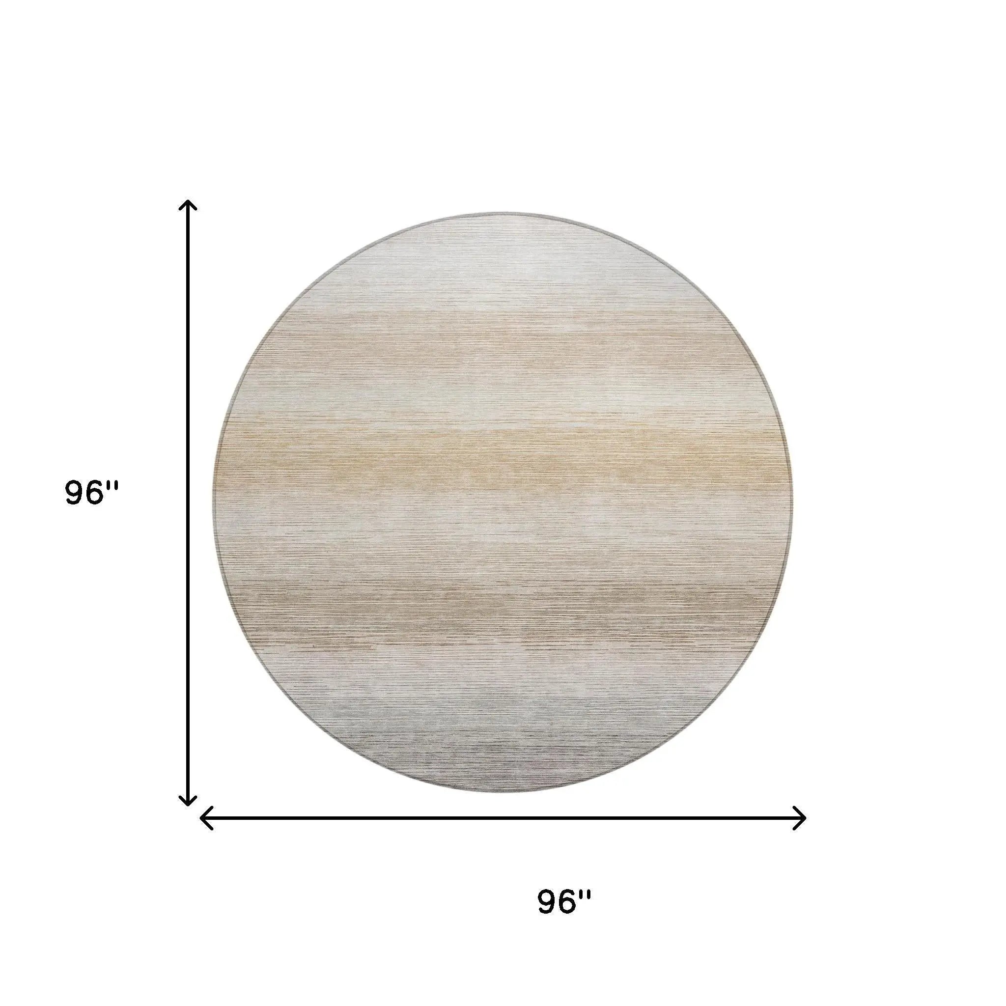 8' Ivory And Beige Round Striped Washable Indoor Outdoor Area Rug Homeroots Outdoor