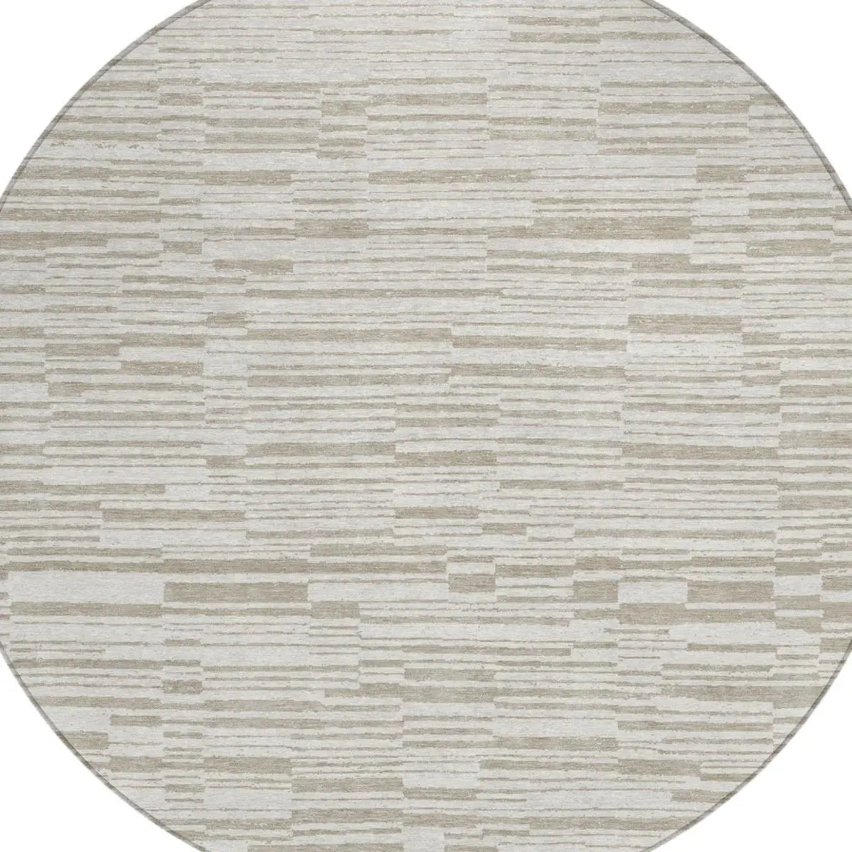 8' Ivory And Beige Round Striped Washable Indoor Outdoor Area Rug Homeroots Outdoor