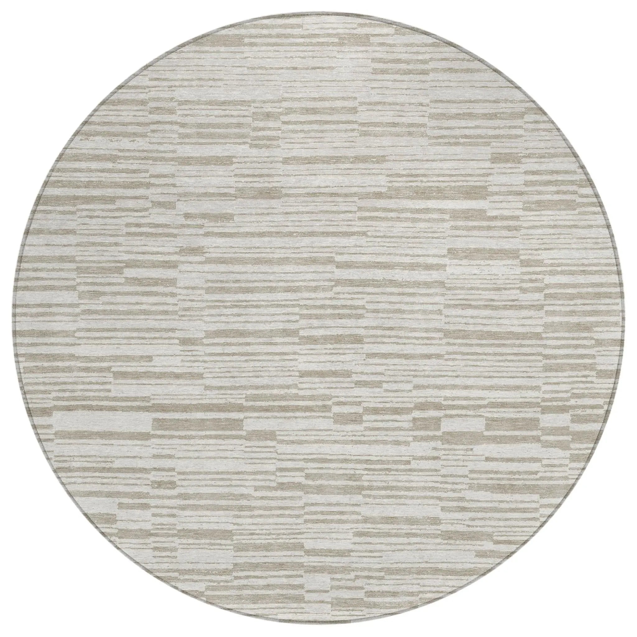 8' Ivory And Beige Round Striped Washable Indoor Outdoor Area Rug Homeroots Outdoor