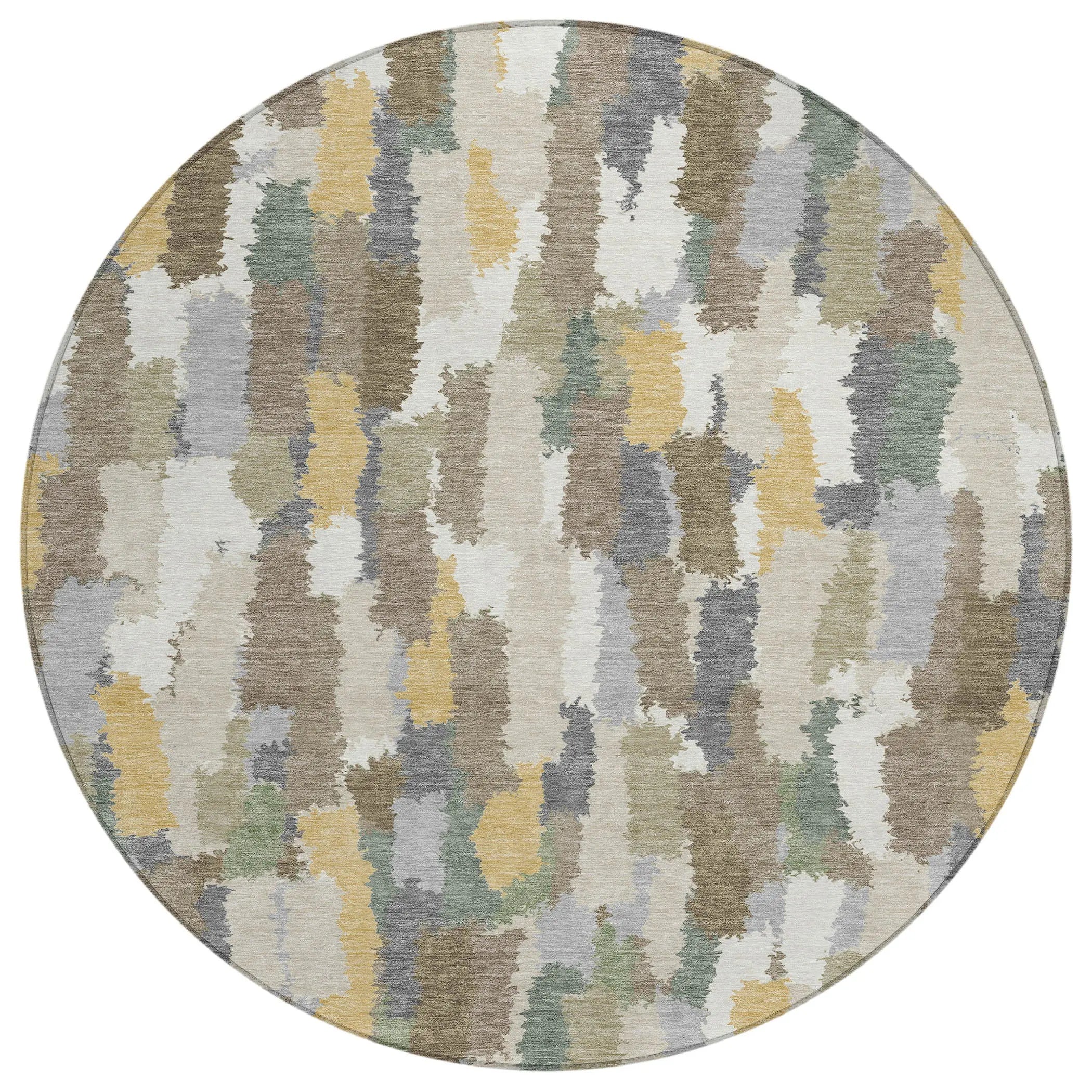 8' Ivory And Beige Round Striped Washable Indoor Outdoor Area Rug Homeroots Outdoor