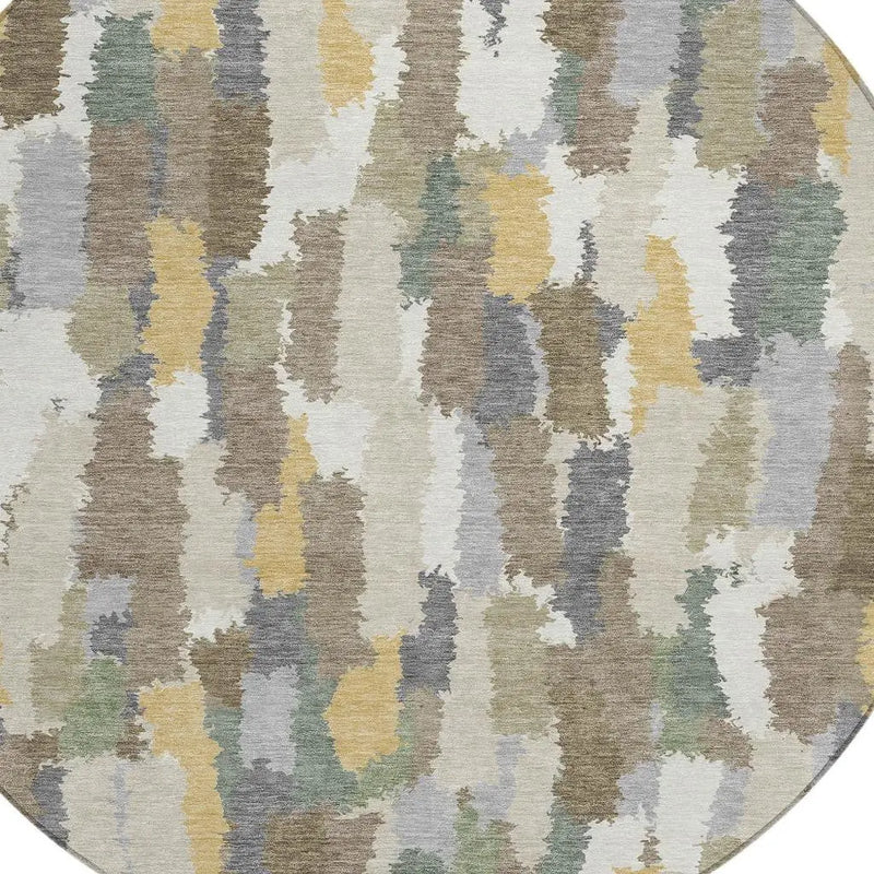 8' Ivory And Beige Round Striped Washable Indoor Outdoor Area Rug Homeroots Outdoor