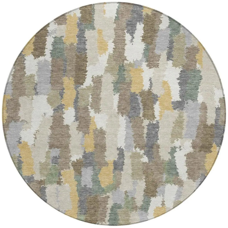 8' Ivory And Beige Round Striped Washable Indoor Outdoor Area Rug Homeroots Outdoor