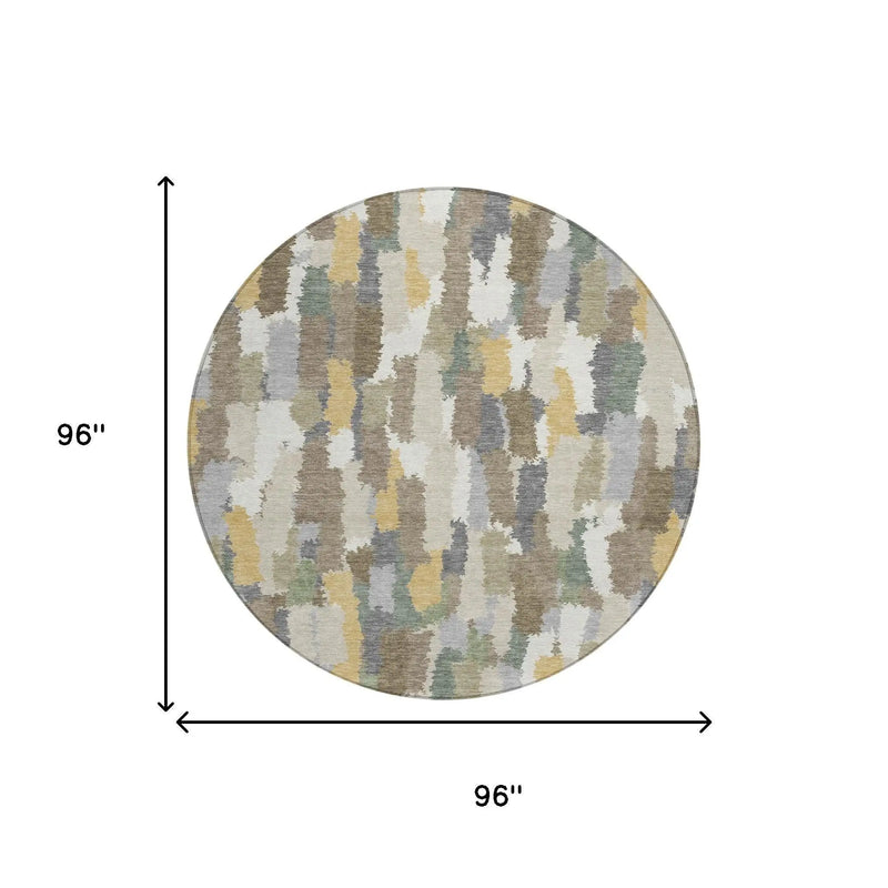 8' Ivory And Beige Round Striped Washable Indoor Outdoor Area Rug Homeroots Outdoor