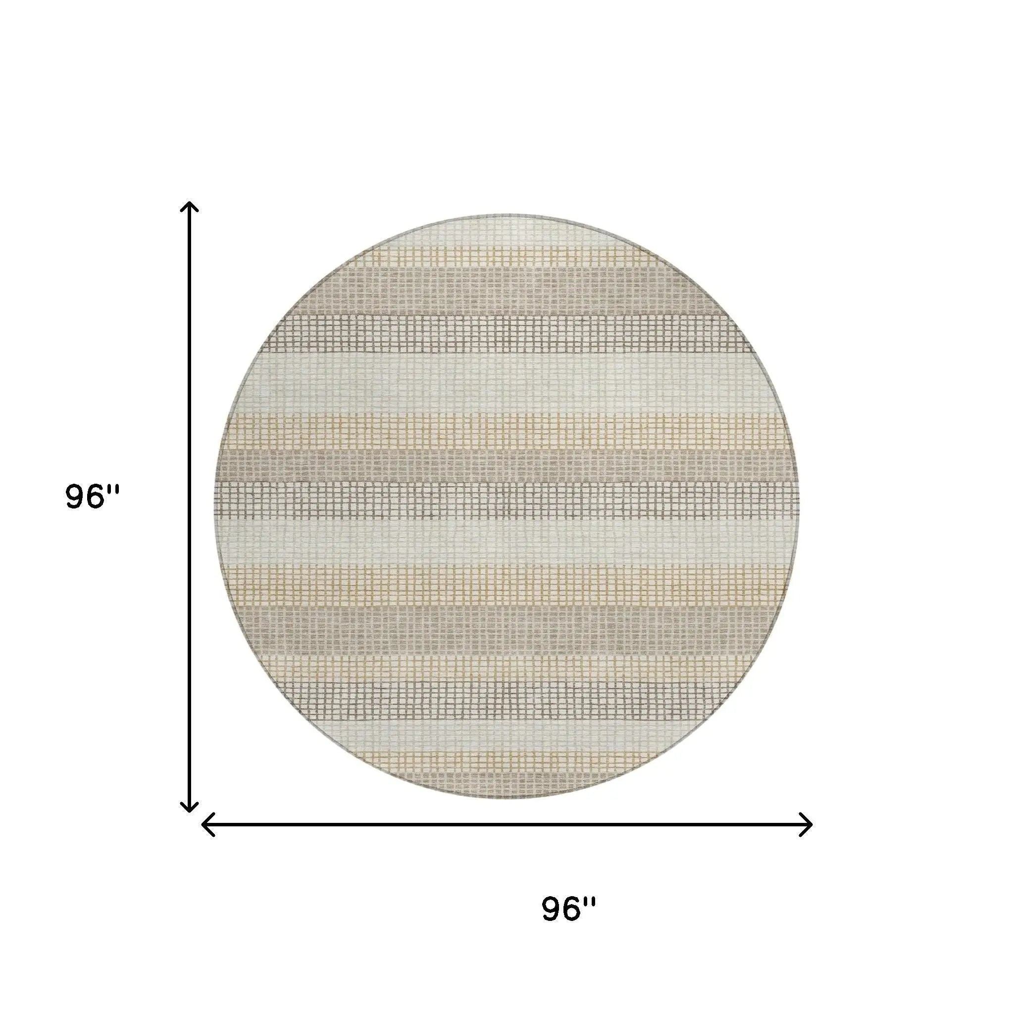 8' Ivory And Beige Round Striped Washable Indoor Outdoor Area Rug Homeroots Outdoor