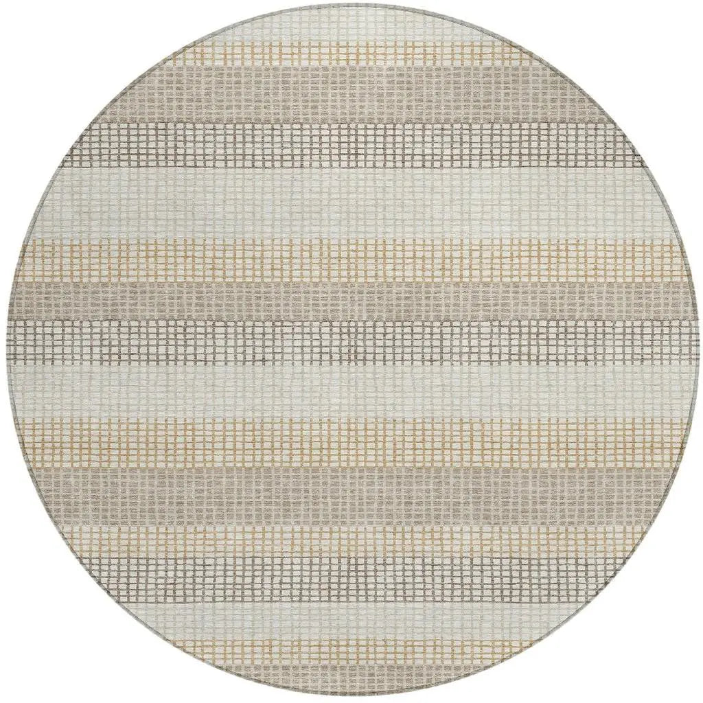 8' Ivory And Beige Round Striped Washable Indoor Outdoor Area Rug Homeroots Outdoor