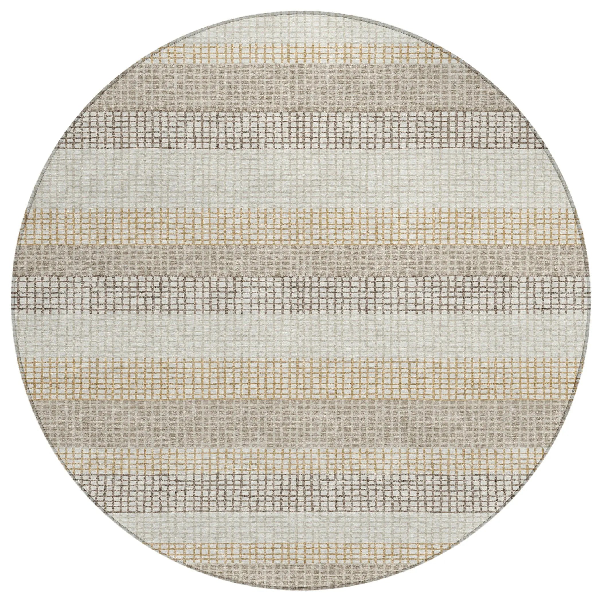 8' Ivory And Beige Round Striped Washable Indoor Outdoor Area Rug Homeroots Outdoor