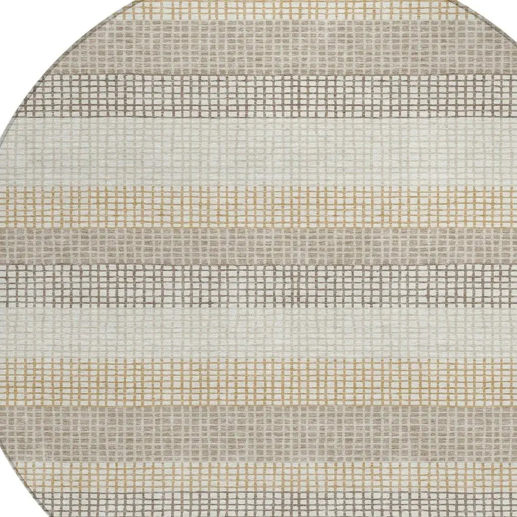 8' Ivory And Beige Round Striped Washable Indoor Outdoor Area Rug Homeroots Outdoor