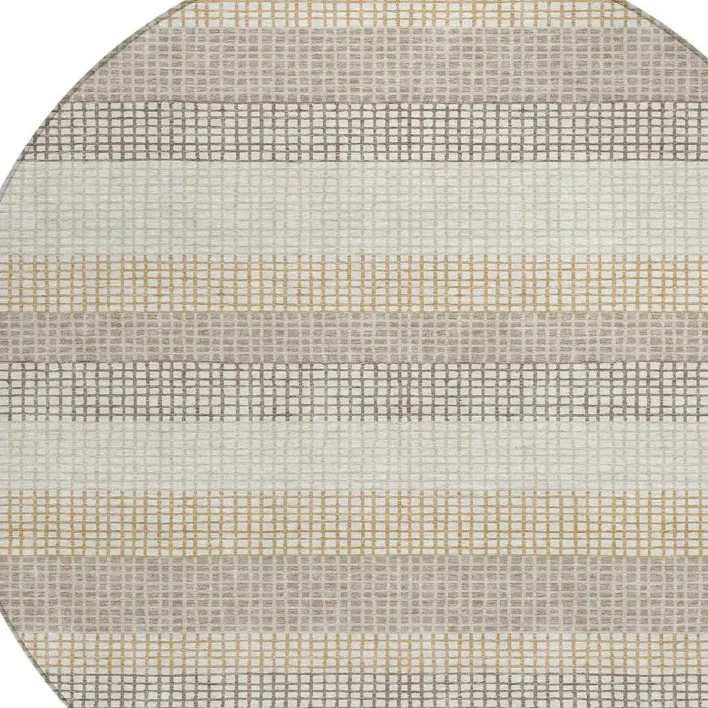 8' Ivory And Beige Round Striped Washable Indoor Outdoor Area Rug Homeroots Outdoor