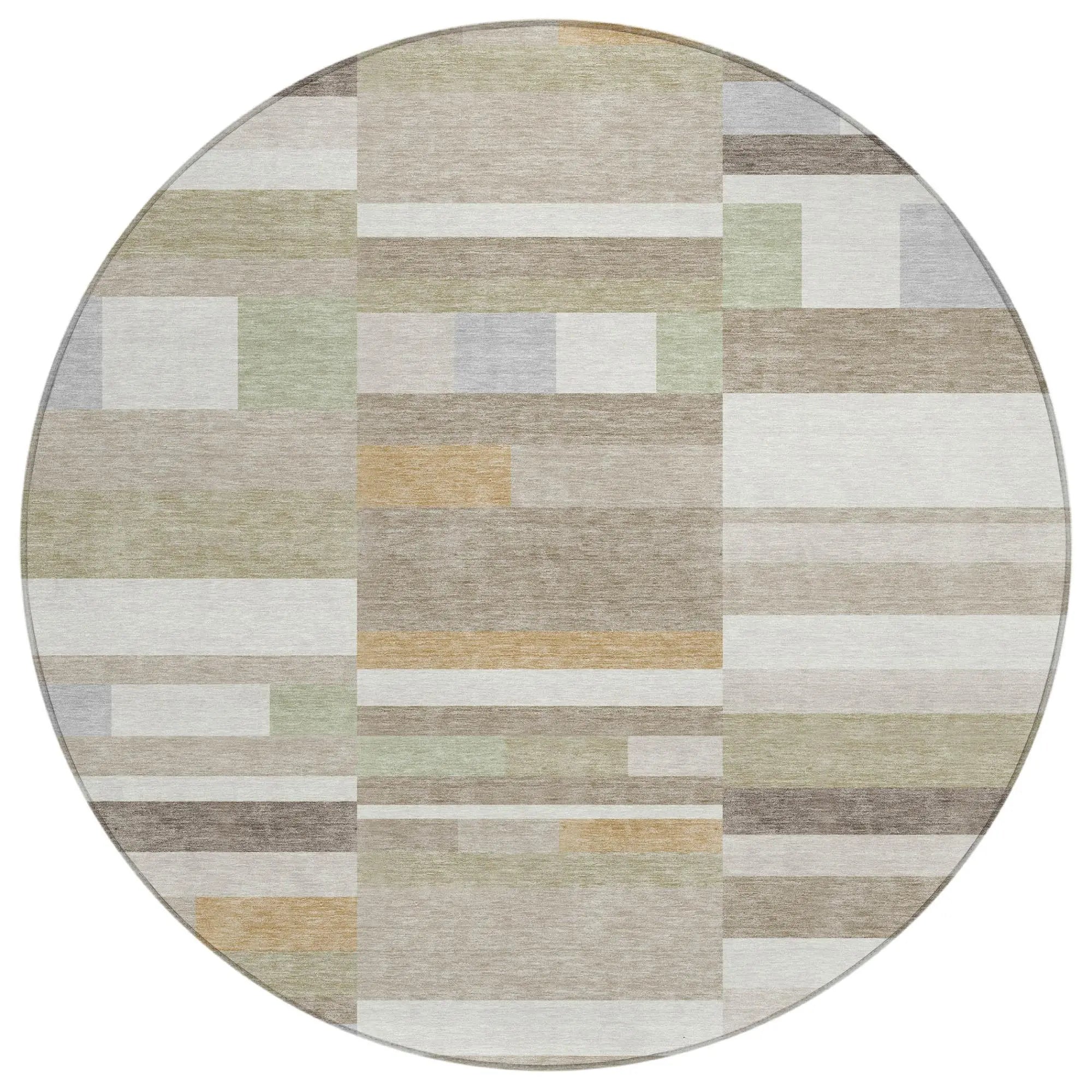 8' Ivory And Beige Round Striped Washable Indoor Outdoor Area Rug Homeroots Outdoor