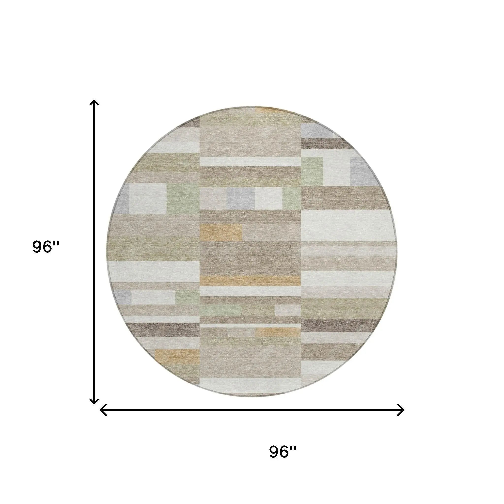 8' Ivory And Beige Round Striped Washable Indoor Outdoor Area Rug Homeroots Outdoor