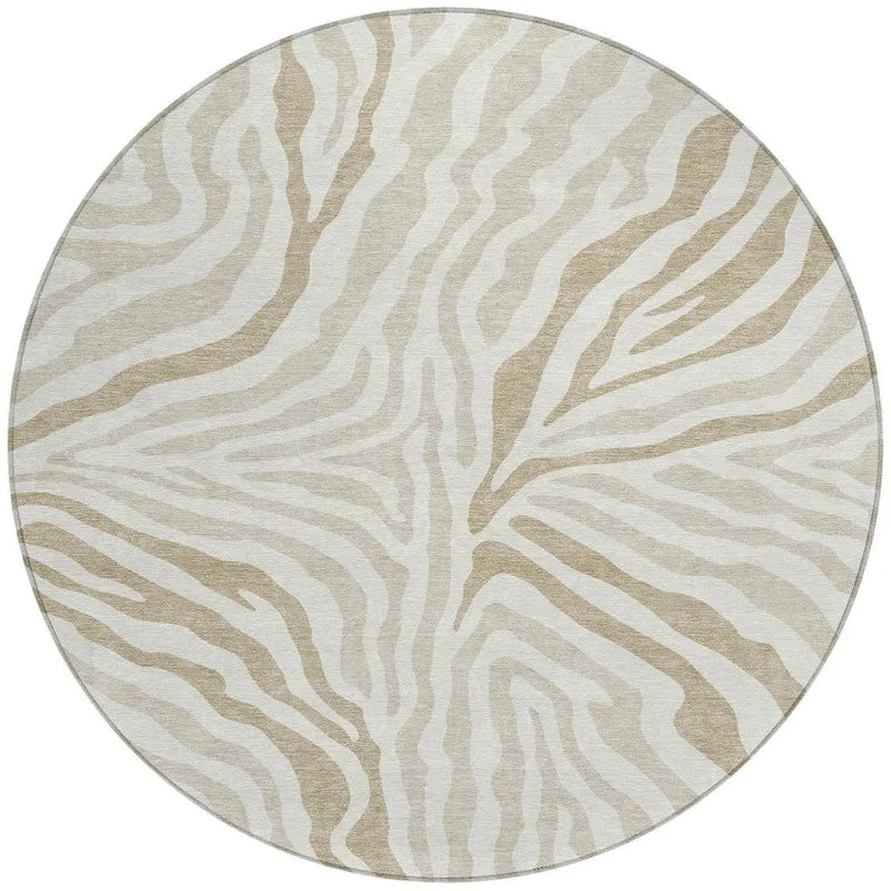 8' Ivory And Beige Round Zebra Print Washable Indoor Outdoor Area Rug Homeroots Outdoor