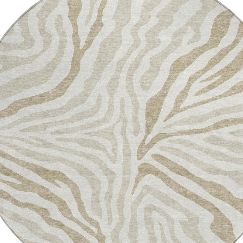 8' Ivory And Beige Round Zebra Print Washable Indoor Outdoor Area Rug Homeroots Outdoor