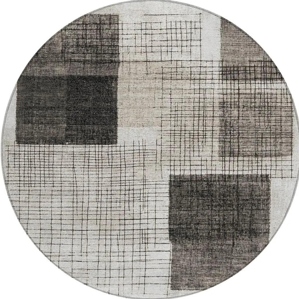 8' Ivory And Black Round Geometric Washable Indoor Outdoor Area Rug Homeroots Outdoor