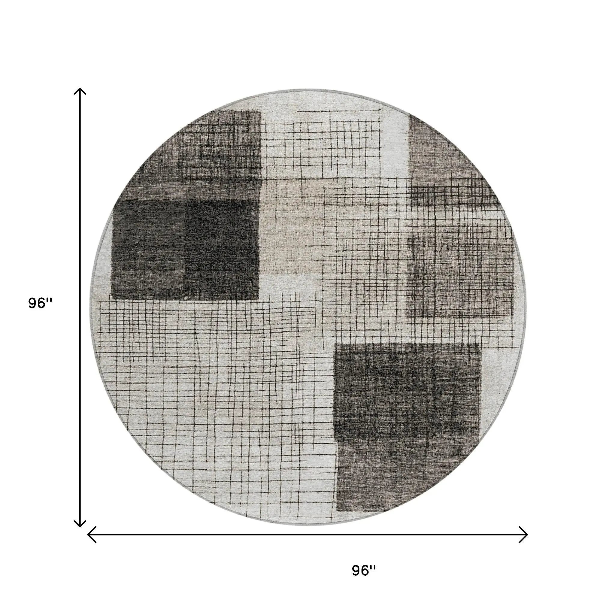 8' Ivory And Black Round Geometric Washable Indoor Outdoor Area Rug Homeroots Outdoor