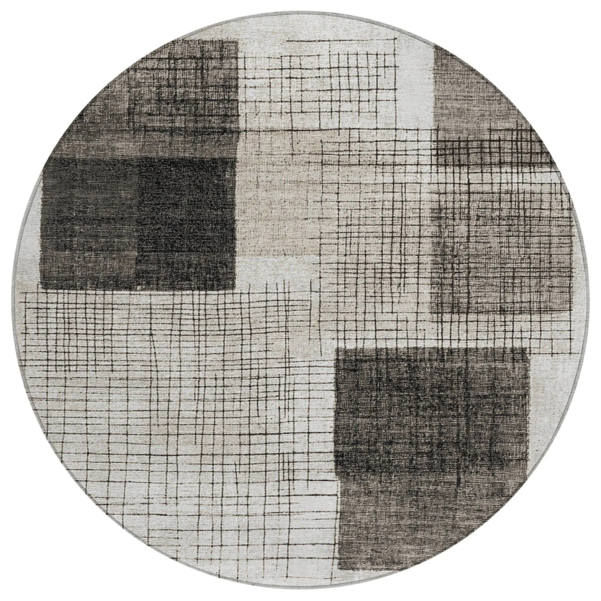 8' Ivory And Black Round Geometric Washable Indoor Outdoor Area Rug Homeroots Outdoor