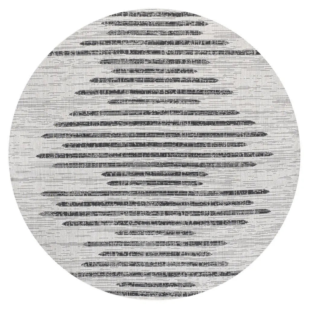 8' Ivory And Black Round Striped Indoor Outdoor Area Rug - GreatEagleInc