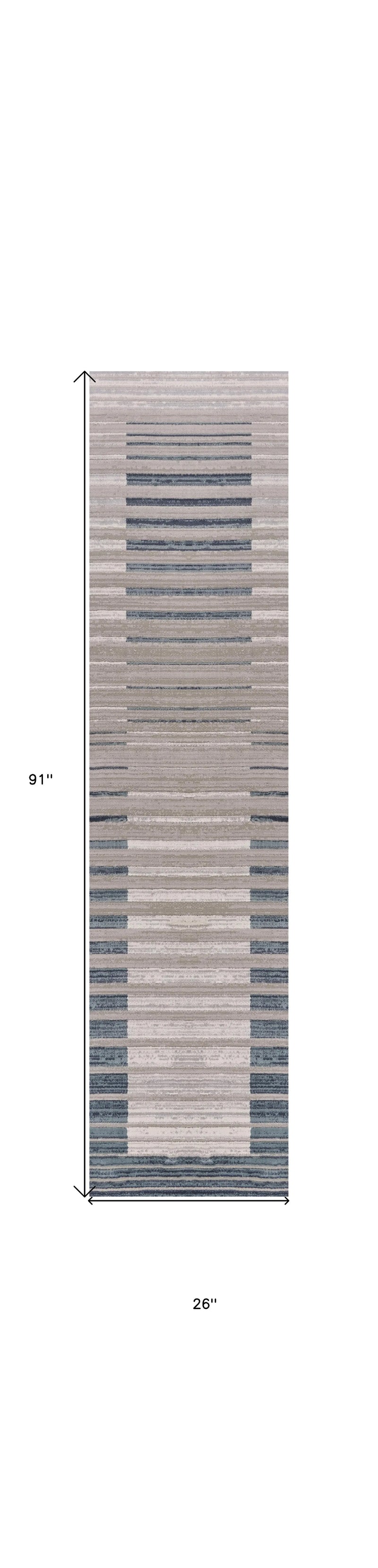 8' Ivory And Blue Abstract Runner Rug Homeroots Home Decor