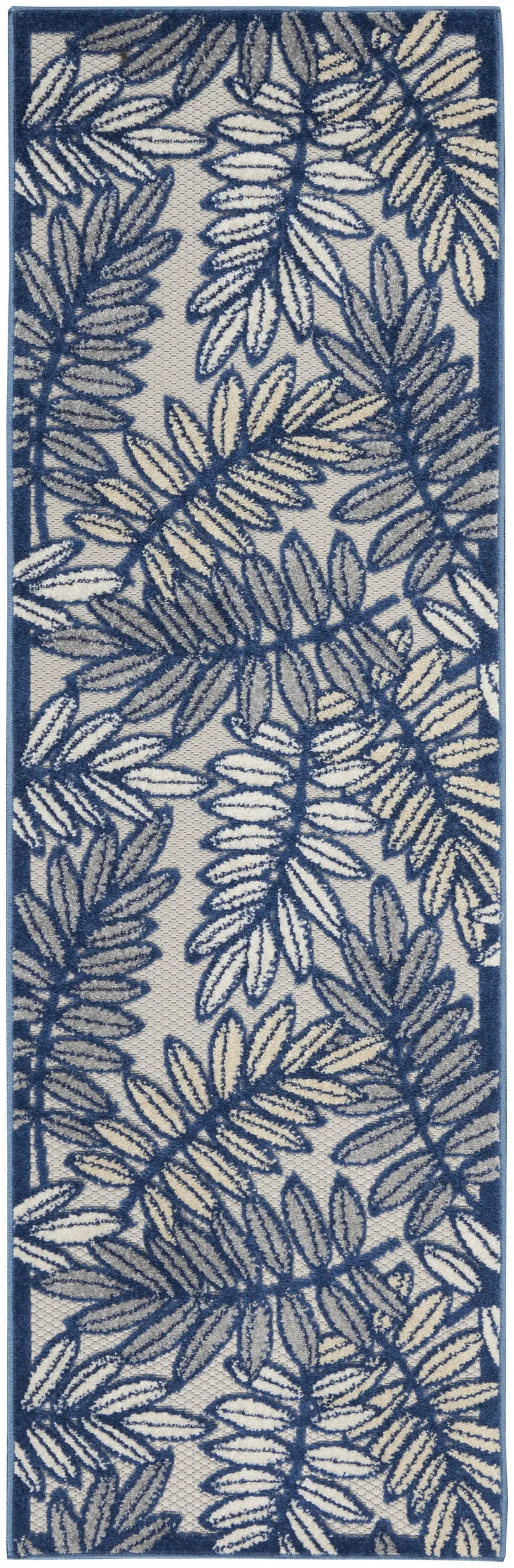 8' Ivory And Blue Indoor Outdoor Runner Rug Homeroots Outdoor