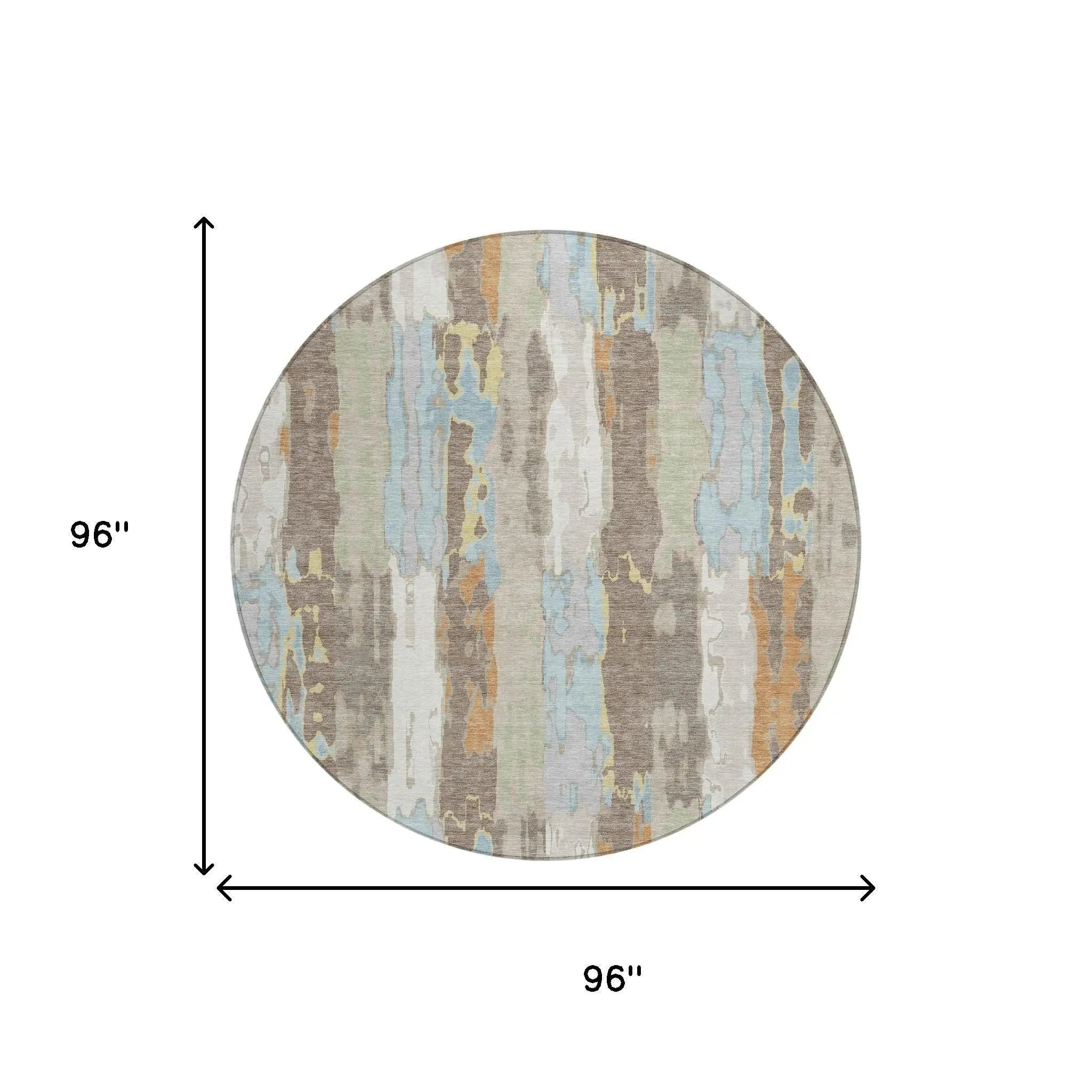 8' Ivory And Blue Round Abstract Washable Indoor Outdoor Area Rug Homeroots Outdoor