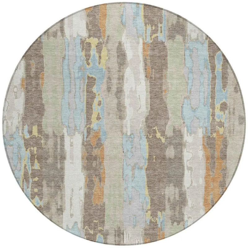 8' Ivory And Blue Round Abstract Washable Indoor Outdoor Area Rug Homeroots Outdoor