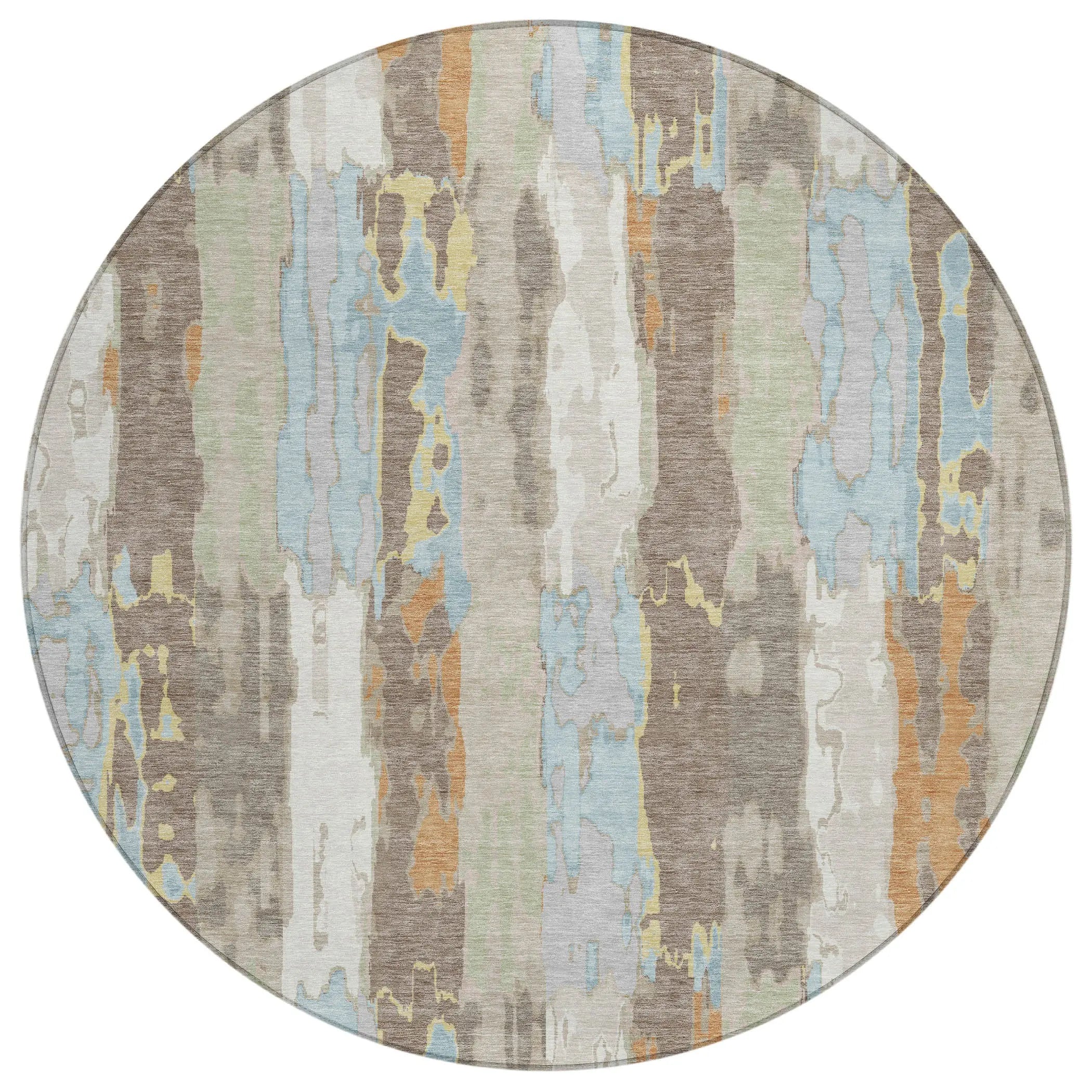 8' Ivory And Blue Round Abstract Washable Indoor Outdoor Area Rug Homeroots Outdoor
