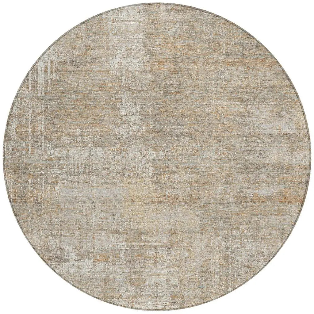 8' Ivory And Blue Round Abstract Washable Indoor Outdoor Area Rug Homeroots Outdoor
