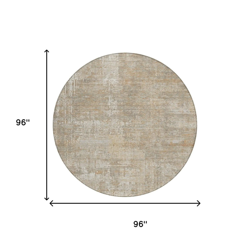 8' Ivory And Blue Round Abstract Washable Indoor Outdoor Area Rug Homeroots Outdoor