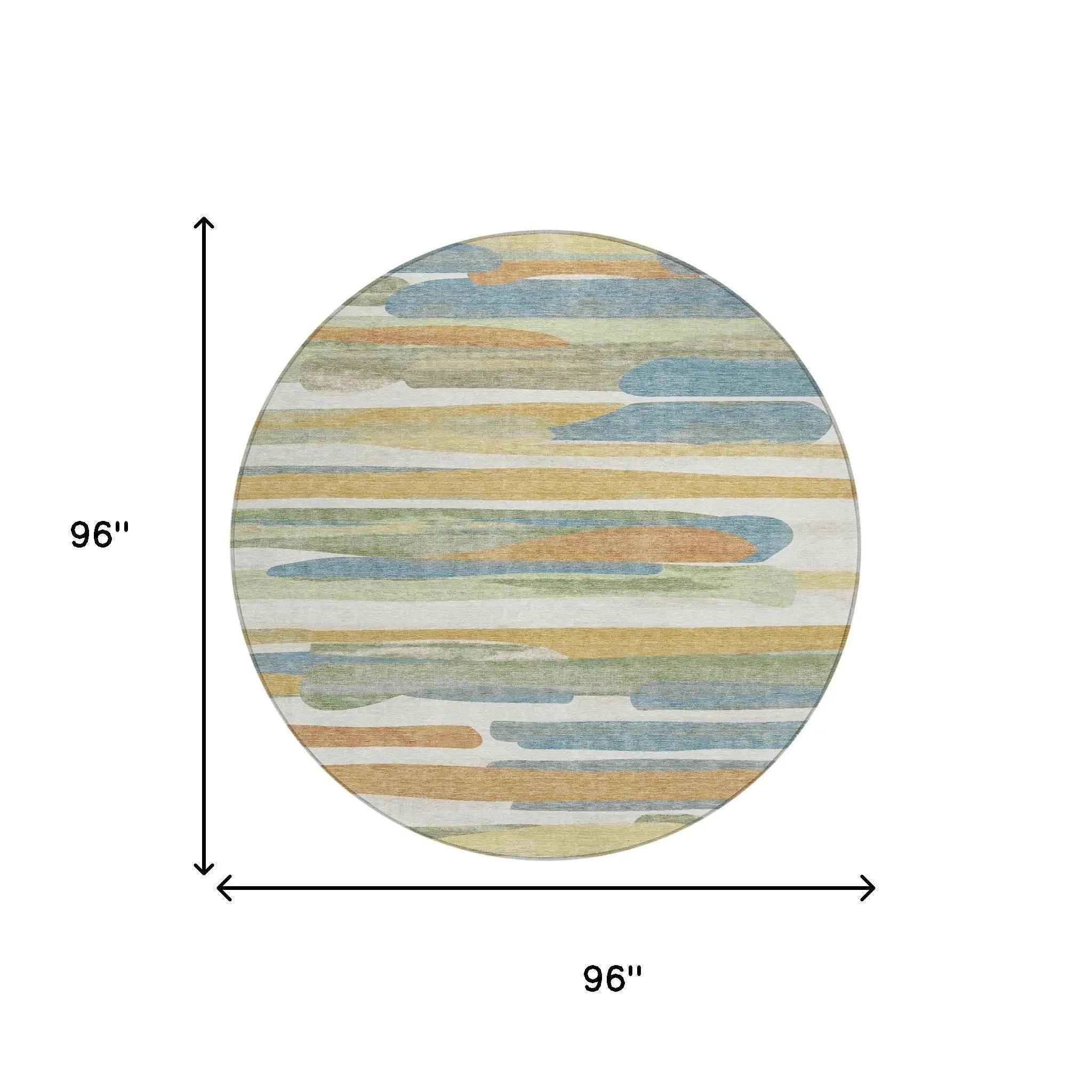 8' Ivory And Blue Round Abstract Washable Indoor Outdoor Area Rug Homeroots Outdoor