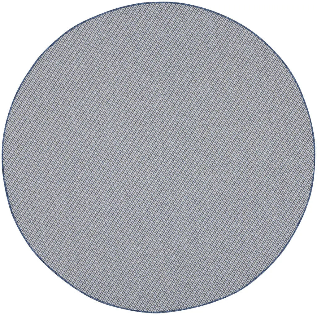 8' Ivory And Blue Round Geometric Indoor Outdoor Area Rug Homeroots Outdoor