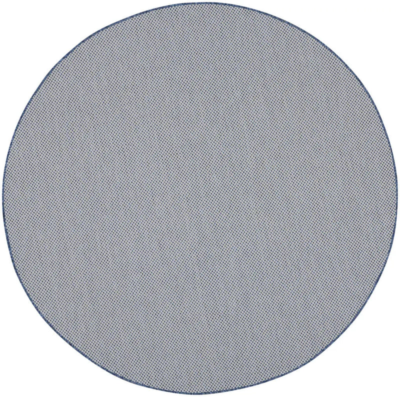 8' Ivory And Blue Round Geometric Indoor Outdoor Area Rug Homeroots Outdoor