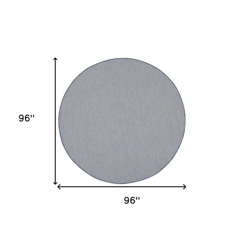 8' Ivory And Blue Round Geometric Indoor Outdoor Area Rug Homeroots Outdoor