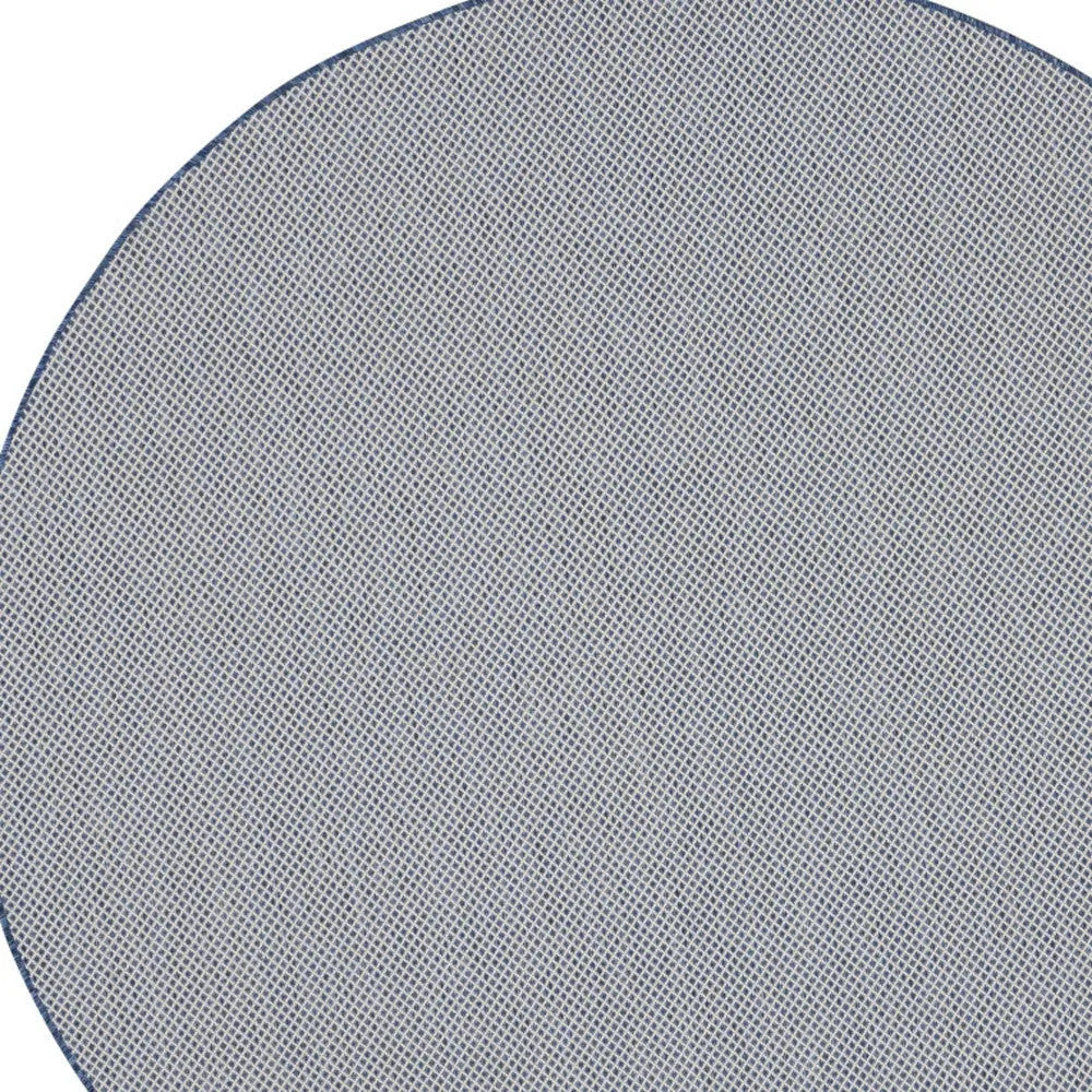 8' Ivory And Blue Round Geometric Indoor Outdoor Area Rug Homeroots Outdoor