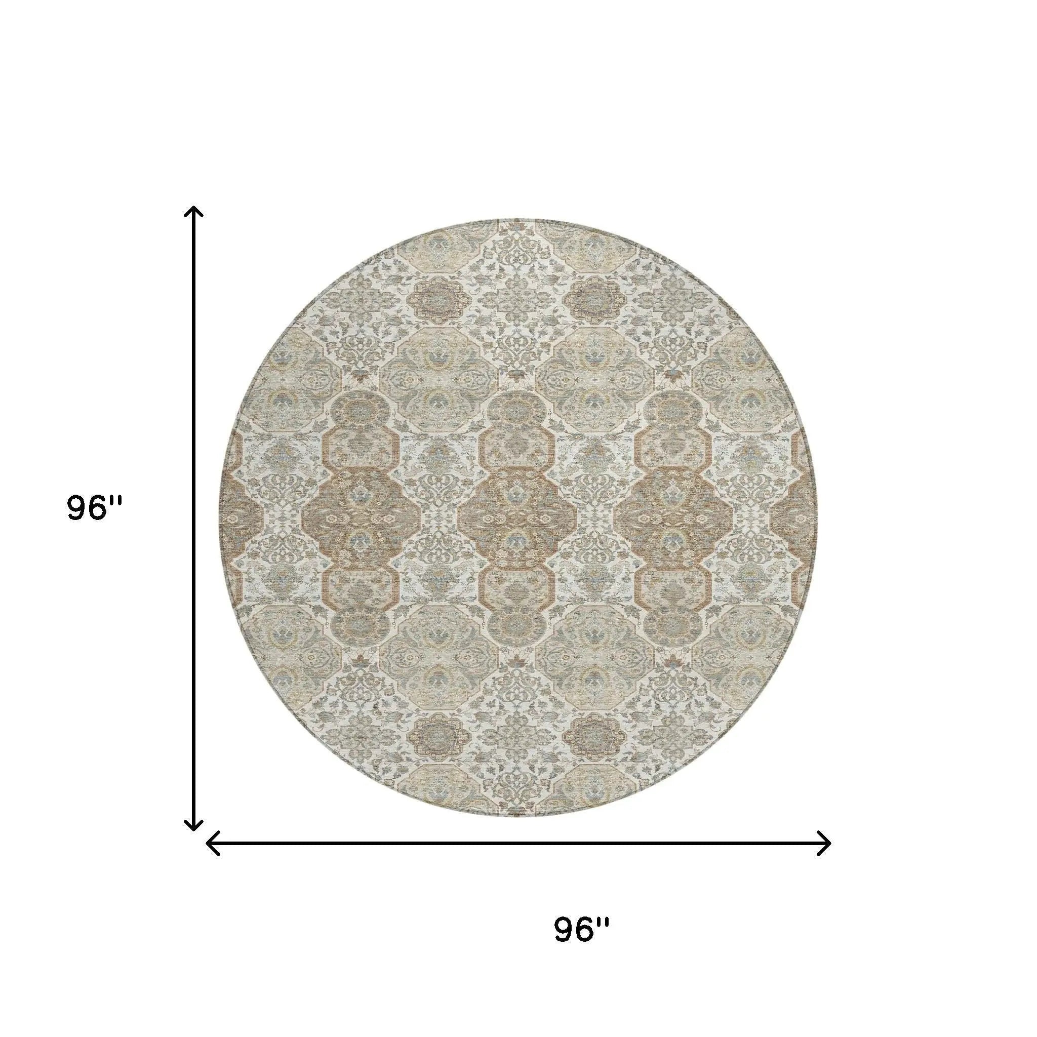 8' Ivory And Brown Round Floral Washable Indoor Outdoor Area Rug Homeroots Outdoor